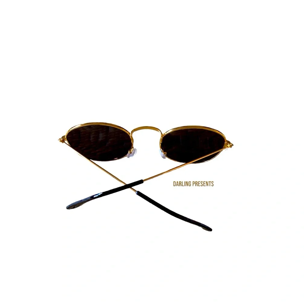 Round Blue Lens Gold Frame Sunglasses Unisex